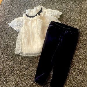 Janie and Jack 18 month velvet pants, cream high knock blouse with tool overlay